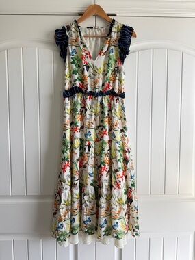 Ecru Bird of Paradise Floral Print Maxi Dress